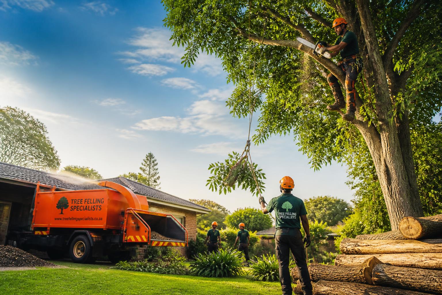 Professional tree felling team at work in the Vaal Triangle